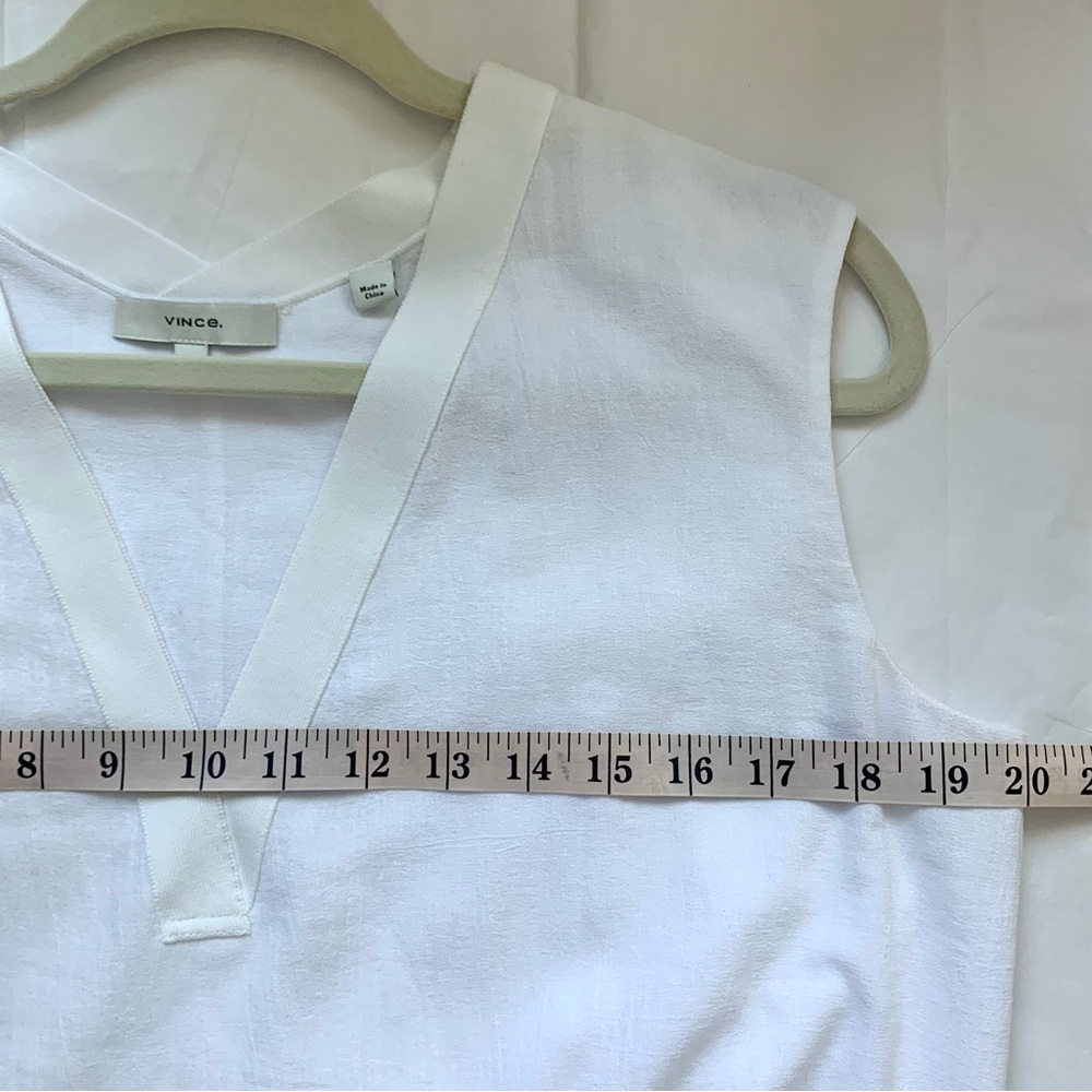 Vince Rib Knit Trim Sleeveless V Neck Gauzy Cotton Top in Optic White MED - Picture 12 of 16